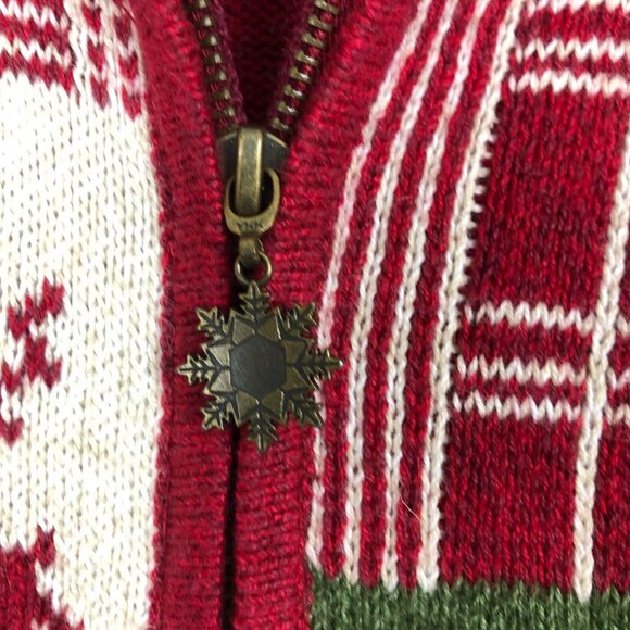 Vtg Christopher & Banks Nordic Snowflake Patchwork Knit Cardigan Small Deer Zip - Picture 5 of 11